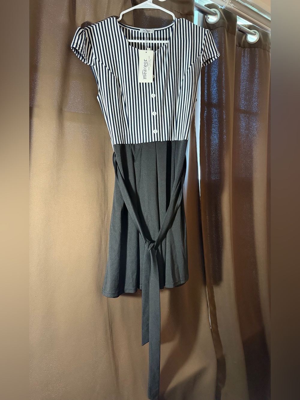 Black and White Short-Sleeve Striped Mini Dress